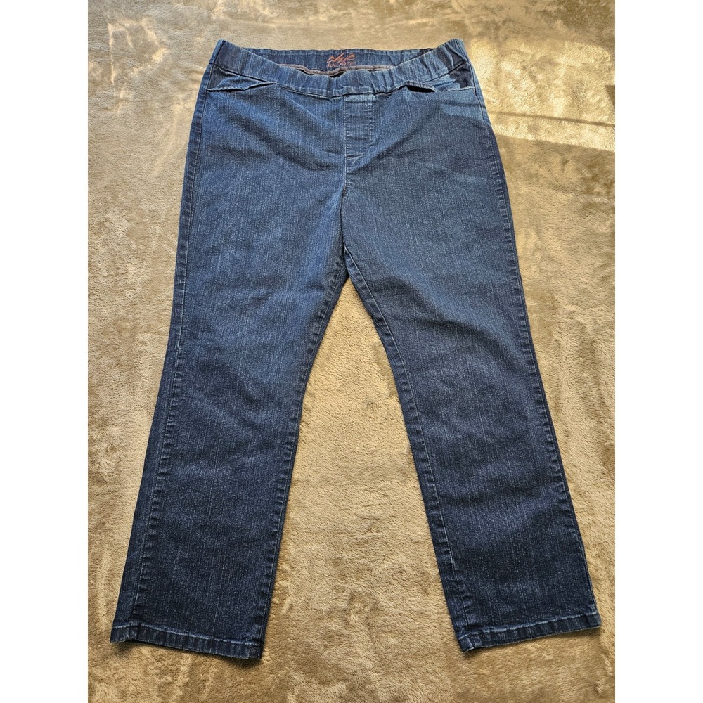 Chic Classic Collection Womens 18 Petite Dark Wash Pull On Straight Leg Jeans